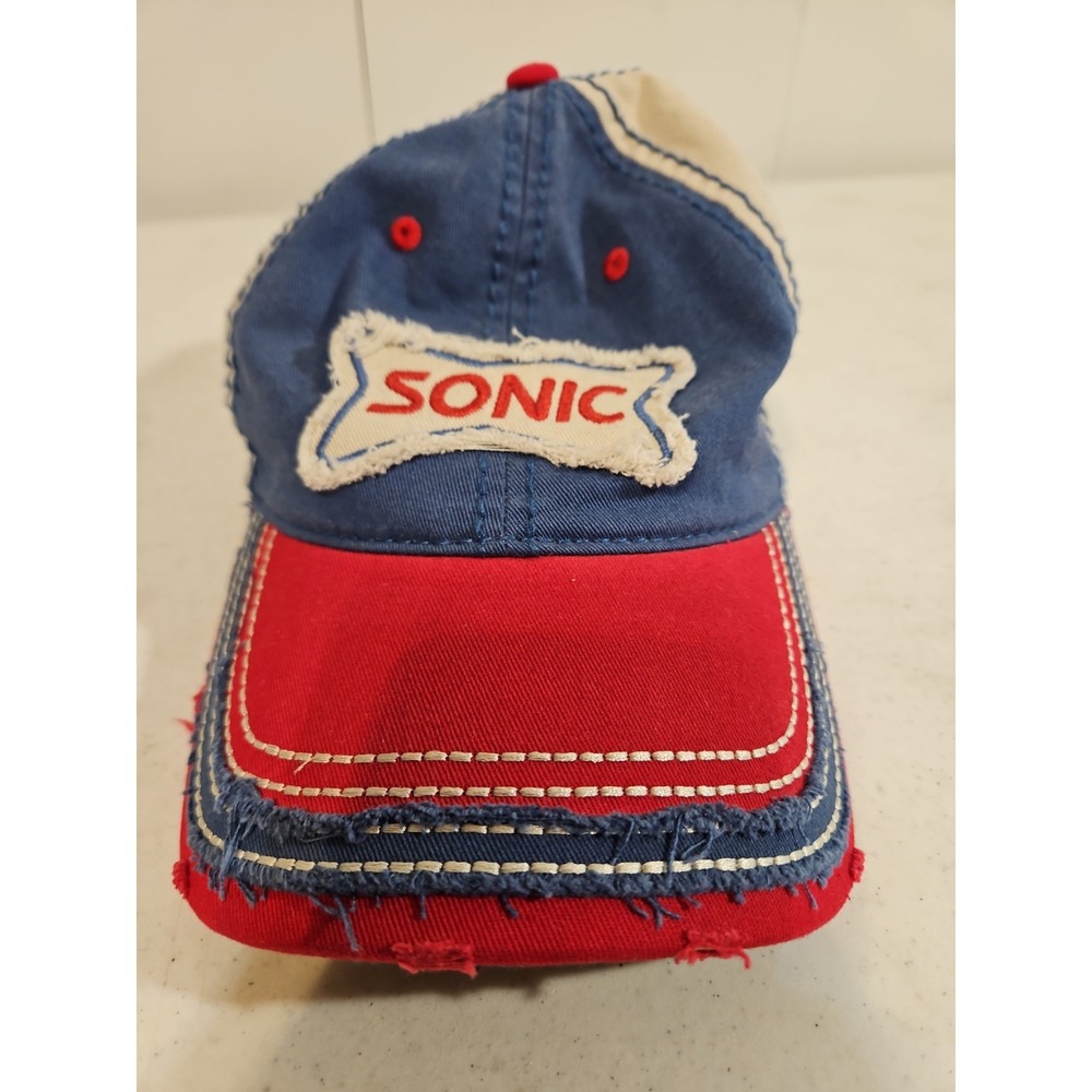 SONIC Drive In Baseball Hat Retro Look Strap back Cap Red White Blue Sonic